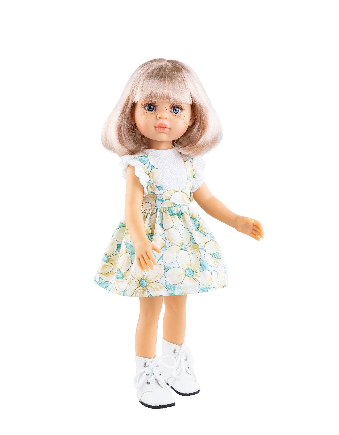 Poupée Las Amigas - Rosy - Robe à fleurs jaune turquoise et bottes blanches - Paola Reina