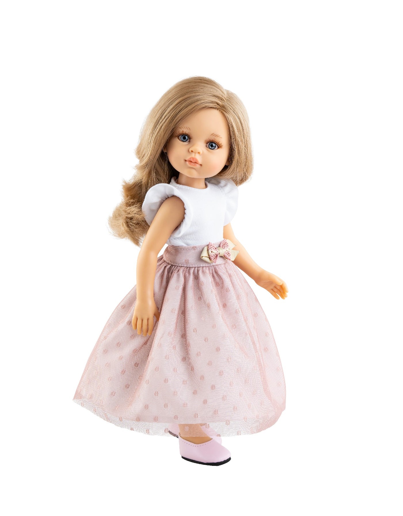 Poupée Las Amigas - Clara - Robe blanche et rose avec chaussures rose pâle - Paola Reina