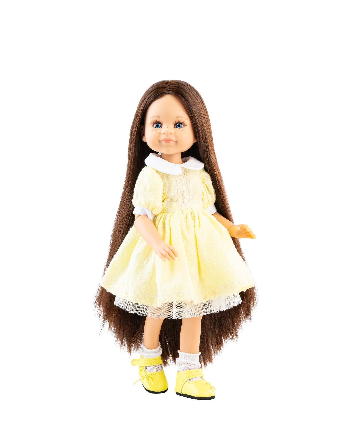 Poupée articulée Las Amigas - Gema - Robe jaune, chaussettes blanches et chaussure jaune - Paola Reina