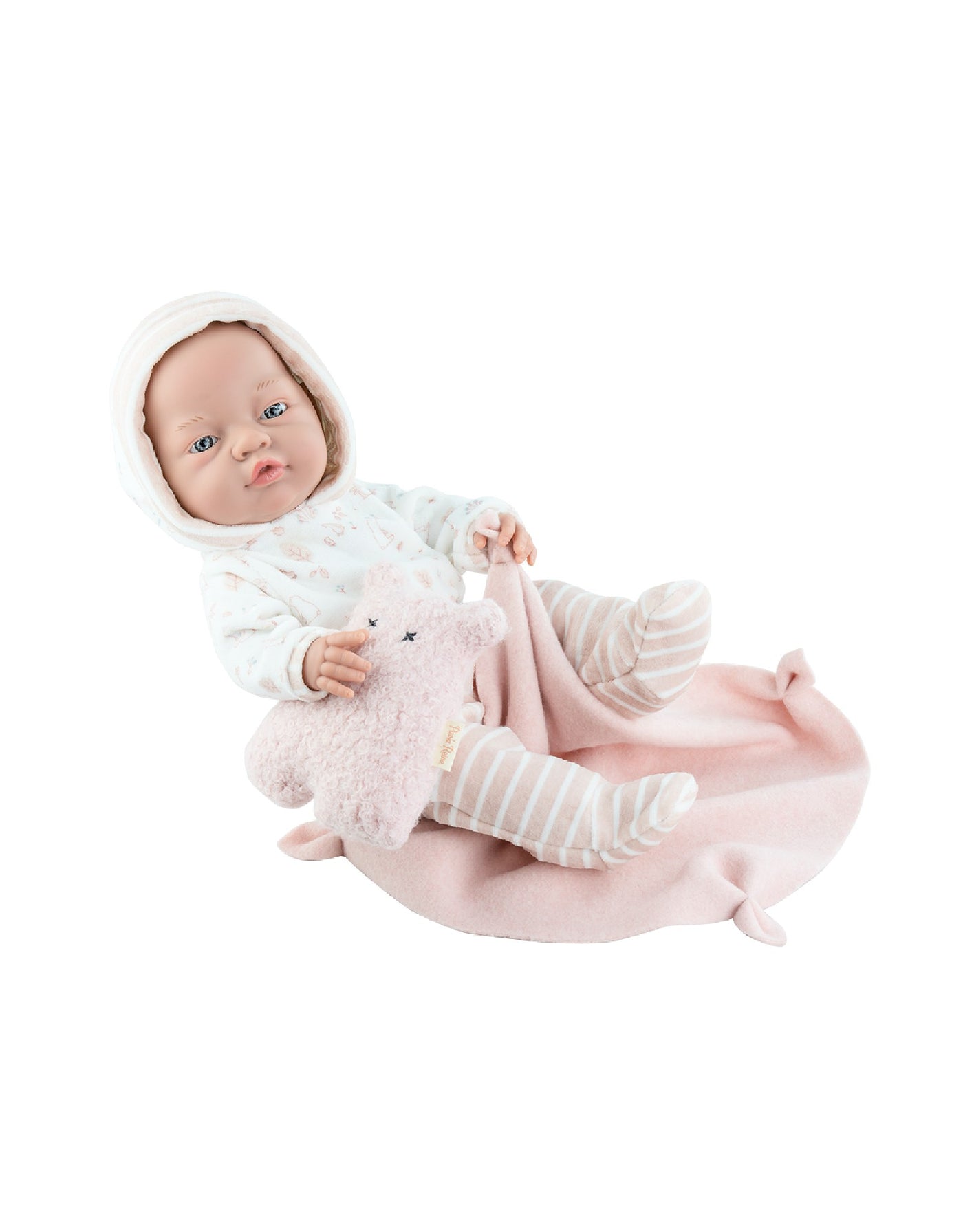 Poupée Los Bebitos - Bébé fille avec pyjama, ours en peluche et couverture rose - Paola Reina