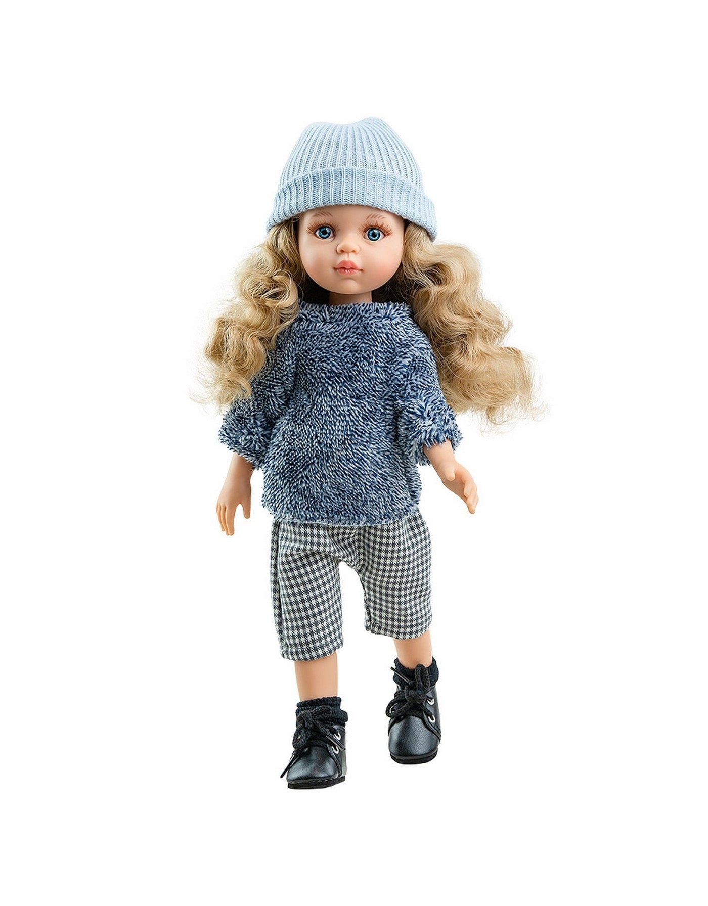 Poupée Las Amigas - Carla avec chandail et pantalon trois-quart bleu et tuque - Paola Reina