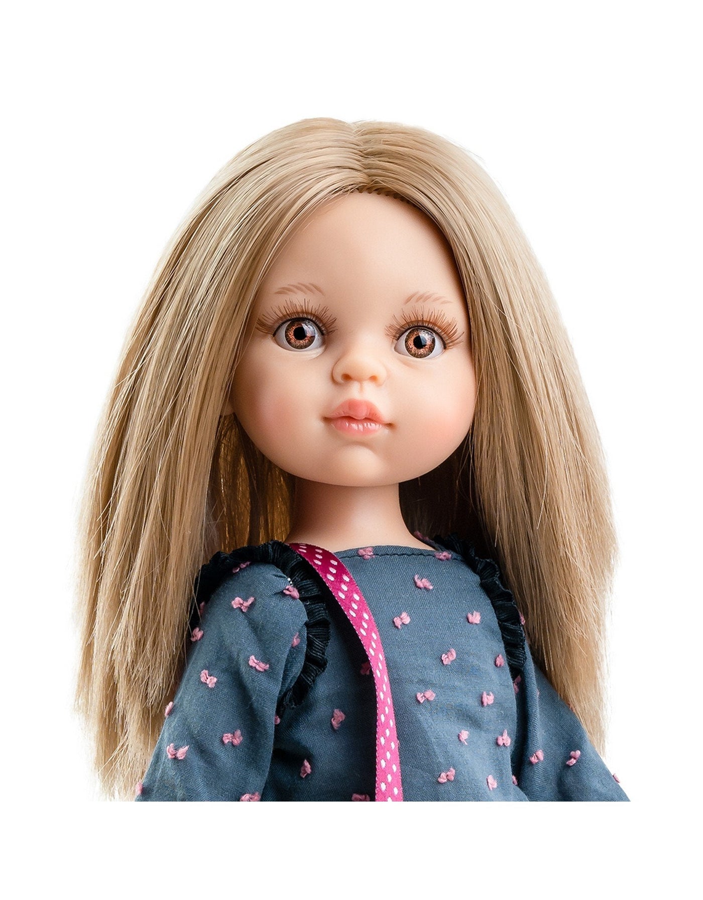 Poupée Las Amigas - Carla avec robe marine et rose et sac à main noir - Paola Reina