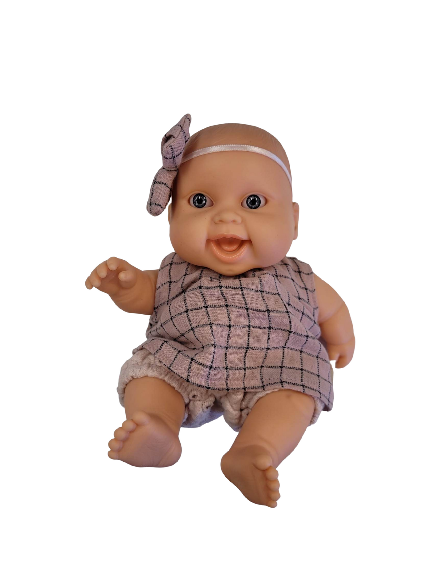 Poupée Peques - Berta avec tenue rose lignée et bandeau à nœuds - Paola Reina